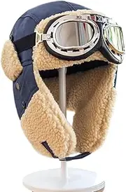 [Kelukes] Fleece Trapper Pilot Hat Ushanka Russian Eskimo Warm Winter Skiing Hats Trooper Ear Flaps Cap for Men Women, Blue-1