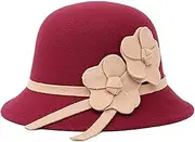 [Yiozoi] Women's Fashionable Fedora Hat Flower Top Hat Fluffy Felt Hat, 6, One Size, 6, One Size