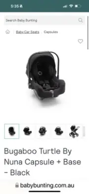 Brand New - Bugaboo Nuna Turtle Baby Capsule Car Seat + Pram Adapters