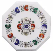 Semi Precious Stone Inlay Work Coffee Table Top White Marble Bed Side Table