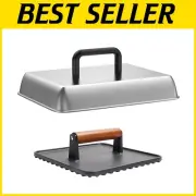 Heavy-Duty 14" Melting Dome & Sturdy Cast Iron Smash Burger Press for Grills