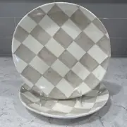 Set 2 Checkered 9” Brown Tan Melamine Lunch Plates Plate Shiny Finish Serving