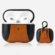 For AirPods 3rd Gen Case, PU Leather Snakeskin Texture, Protective Cover, Buckle, Brown