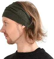 [CHARM] Womens Linen Head Band Mens Bandana Natural Elastic Hairband Sports Fashion Wrap Khaki