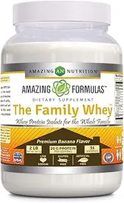Amazing Formulas The Family Whey Whey Protein (Isolate) Powder for The Whole Family - 2 lbs - Most Complete & Purest Form of Protein - Gluten Free (Banana Flavor)