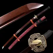 Handmade Damascus Steel Katana Red Japanese Samurai Sword Sharp Full Tang Knives