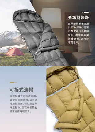 【Outdoorbase】羽絨睡袋650g RDS認證頂級650FP 90%鴨絨(露營 登山 羽絨睡 (6.4折)