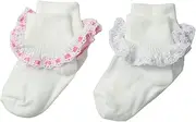 [Jefferies Socks] Baby-Girls Newborn Cluny and Satin Lace Cuff Socks 2 Pair Pack