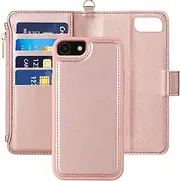 Kitzomi for iPhone SE Case with Wallet,iPhone 8 Wallet case,iPhone 7 case with Magnetic Detechable+RFID Blocking,Premium PU Leather+Kickstand and Card Slots for iPhone SE (2022/2020) Case,Rose Gold