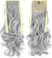 Ponytail Clip-In Ponytail Extension Hair Piece Hair Extension Braid Hair Piece Wavy Like Real Hair Silver Grey Wavy (Silver Grey, 50cm)