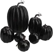 GARENDE 7Pcs Fake Pumpkins Model Mini Simulation Pumpkins Model Small Realistic Artificial Vegetables for Halloween Shop Autumn Decor, Black