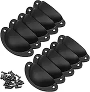 10 Pack Vintage Cabinet Handles, Iron Shell Pull Cupboard Door Handle, Cup Pull Knobs With Screws for Kitchen, Wardrobe, Furniture, Dresser Drawer (Black)