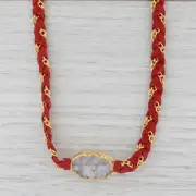 New Cordelia Nina Wynn Necklace Gold Vermeil Red Woven Leather White Druzy
