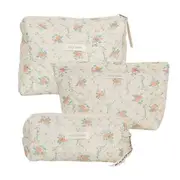 TangTangBags - Floral Make Up Bag / Pouch / Pencil Case / Toiletry Bag / Set Set Of 3 - Pouch & Make Up Bag & Pencil Case - Pink & White - One Size