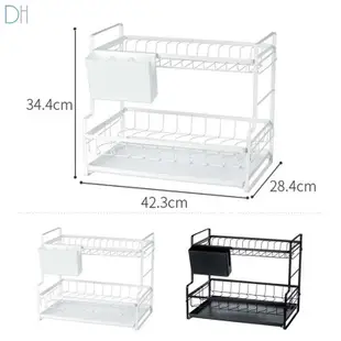 【現貨】雙層碗碟盤 碗架 瀝水 廚房 瀝水架 家用 放碗架 收納置物架 帶筷子架 黑色 白色 Dhome