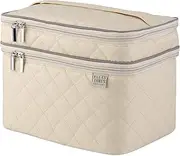 [Ellis James Designs] Large Travel Makeup Organizer Bag Make Up Train Case Professional - Black - Big Portable Cosmetic Bags and Cases Gifts for Women, Cute Beauty, Toiletry & Cosmetic Brush 10.25 Wide x 7.25 Long x 7.0 Tall (Inches) Cream