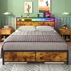 Ufurniture RGB LED Bed Frame Storage Shelf Charging Station Mattress Base Queen