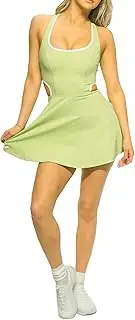 [Shop Konna] Womens Tennis Dress - Built in Shorts, Padded Bra, Backless Golf Athletic Dress