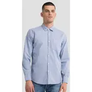 Replay Mens Plain hirt Garment-Dyed Oxford Tencel Long leeve Blue