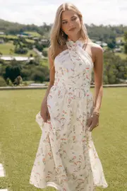 [PUP56] Allora Halter Dress - Yellow Floral XS Yellow