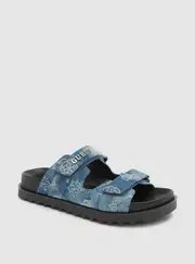 GUESS Women's Denim Fabulon Chunky Slide Sandals in Blue Size: 7