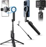[JJC] Magnetic Selfie Stick Mini Tripod, Travel Extendable Phone Selfie Stick with Phone Clamp Tripod Stand 180° Rotation for iPhone 15 14 13 12 Pro Max Mini Smartphone DJI Action Insta360