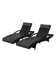 [Gardeon] Sun Lounge Wicker Lounger Outdoor Furniture Beach Chair 2x in Black
