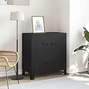 Industrial Storage Chest Black Steel with 4 Doors, Tags, & Vents, 75x40x80 cm - Durable Steel Cabinet for Office, Bedroom, Living Room, with Industrial Charm, Scratch-Proof Feet