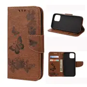 For iPhone 12 Pro Max Case, Vintage Floral Butterfly Folio PU Leather Case,Card Slot, Wallet, Lanyard, Brown