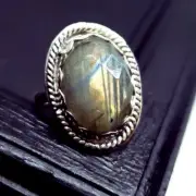 Sterling Silver labradorite crystal ring yellow gothic 925 ring cosplay