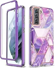 [Asuwish] Phone Case for Samsung Galaxy S21 Plus S21+ 5G Cell Cover Hybrid Luxury Cute Marble Shockproof Full Body Hard Heavy Duty Slim Accessories S21+5G S21plus 21S + S 21 21+ G5 Women Girls Purple