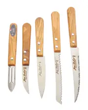 Jean Dubost 6 Steak Knives In Leather Pouch Olive Wood