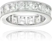 [Hoops & Loops] Sterling Silver Cubic Zirconia Princess-Cut 4mm Channel Set Polished Eternity Band Ring