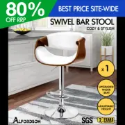 ALFORDSON 1x Bar Stool Kitchen Swivel Chair Wooden Leather Trice White