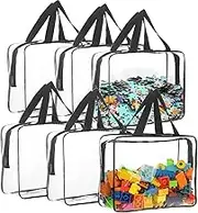 6 Pack Extra Large Toy Storage Bags, PVC Travel Organizer Bags with Zippered, Clear PVC Storage, Toy Storage Organizer, Waterproof Toy Bags for Board Games, Building Blocks, Puzzles, Toys,Books(Black)