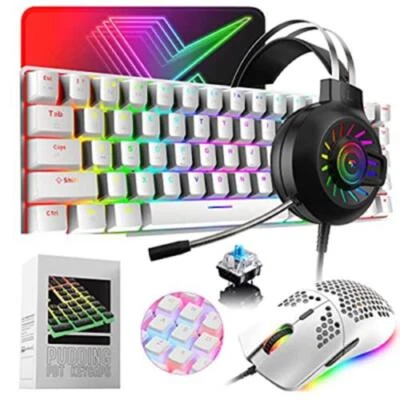 60% Mechanical Gaming Keyboard Mouse Headset pad and PBT White