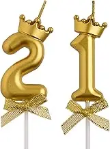 21st Birthday Candles, Gold 21 Year Old Number Birthday Candles, Happy Birthday Cake Topper Gifts Party Decorations for Men Women