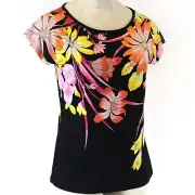 Phase Eight Black Floral Stretch Rayon Top Blouse size 12
