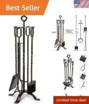 Durable 5-Piece Fireplace Tools Set with Ergonomic Handles and Heavy-Duty Stand