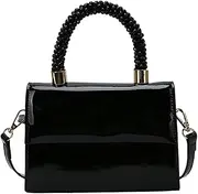 [Hzxsny] Glossy Tote Hobo Bag Womens Retro Patent Leather Crossbody Shoulder Bag Designer Beads Purses Handbags Chic Party Evening Bag
