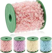 [Swpeet] 0.1 and 0.3 Inch Pink Pearl String, Garland Pearl Bead Roll Strand, Pearl Beads Chain Crafts Ideal for Flowers Garland Wedding Party Decoration Bridal Bouquet and Chandelier DIY