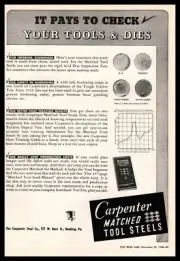 1945 The Carpenter Steel Co. Reading Pennsylvania Matched Tool Steels Print Ad