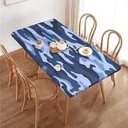 Blue Camo Camouflage Rectangular Tablecloth Table Cover for 4 Foot Tables, Waterproof Fitted Elastic Edged Table Cloth for Indoor Outdoor Party Wedding Picnic Patio, 4 Ft/48x30 inch