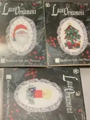 Designs for the Needle Cross Stitch Kits Lot Of 3 Lace Trim Christmas Ornaments