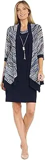[R&M Richards] 2PC Solid Sheath Dress & Printed Jacket W/Leaf Pattern