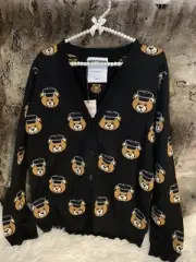 NWT Moschino Jeremy Scott Policemen Bear Button Sweater In Black size 44