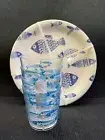 NEW SET OF 4 SIGRID OLSEN MELAMINE FISH DINNER PLATES Blue White Beach Nautical