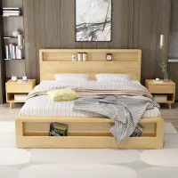 在飛比找樂天市場購物網優惠-北歐加厚實木床雙人床主臥高箱床現代簡約單人原木床軟包婚床家具