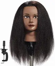 Hairginkgo Mannequin Head - 100% Real Hair Manikin for Hairdresser Training and Styling Practice - With Clamp Stand (1711B0216)