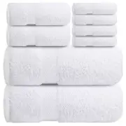 Premium Bath Towel Set for Bathroom - [Pack of 8] 100% Cotton Brilliant White